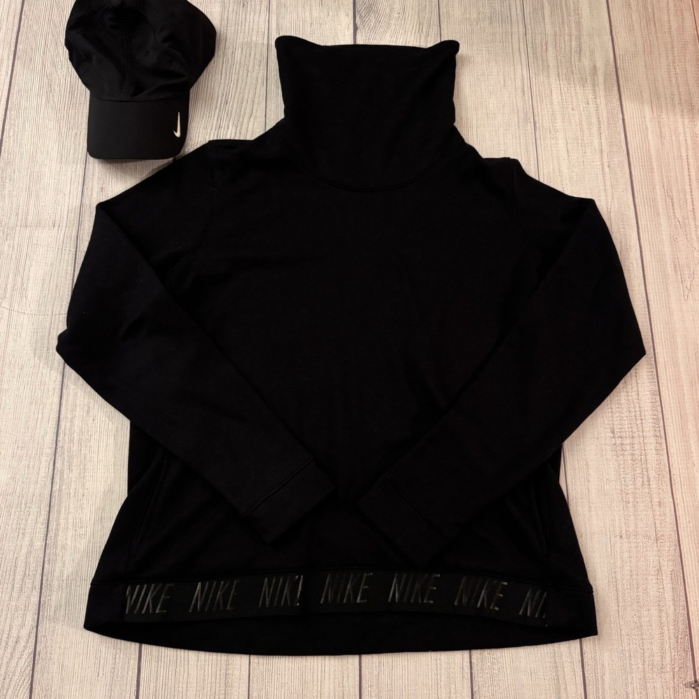 Nike Dri-FIT Women's Large Black Funnel Neck Running Pullover Logo Hem